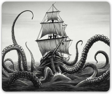 Kraken Mouse Pad Sail Boat Waves and Octopus Non-Slip Rubber Mouse Pad Gaming Mouse Pad