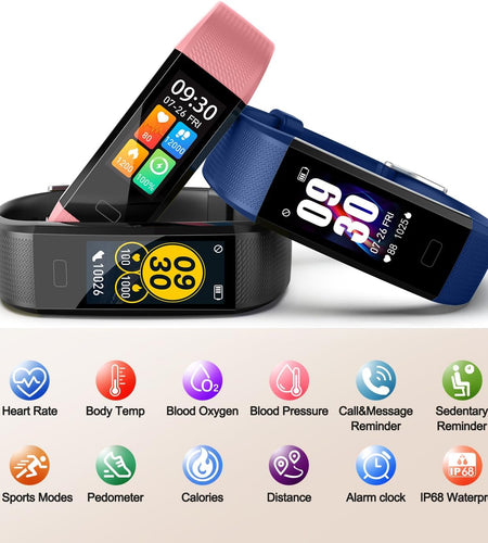 Fitness Tracker with Step Counter/Calories/Stopwatch, Activity Tracker with Heart Rate Monitor, IP68, Health Tracker with Sleep Tracker, Smartwatch, Pedometer Watch for Women Men Kids