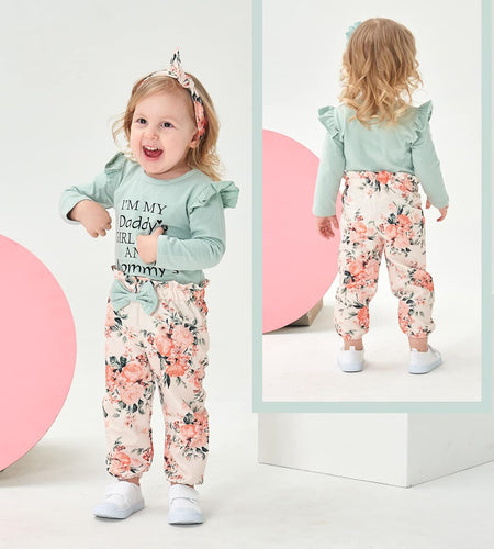 Newborn Infant Baby Girl Clothes Ruffle Romper Toddler Girl Floral Cotton Pant Sets Girls Clothing Outfit